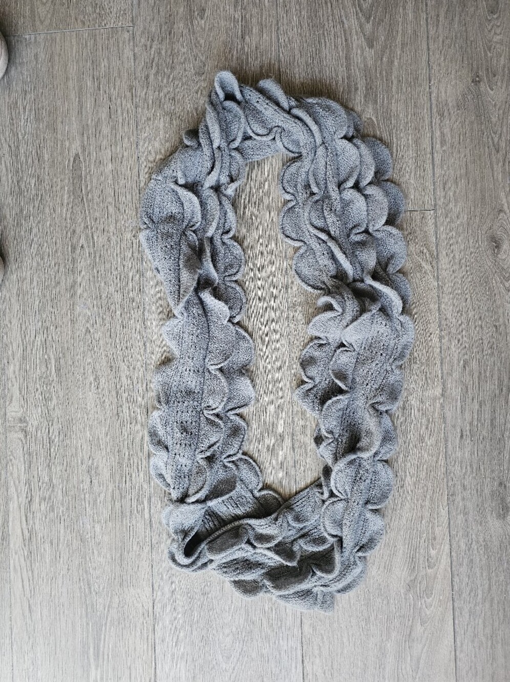 Soft Scallop Edge Grey Knit Infinity Scarf
